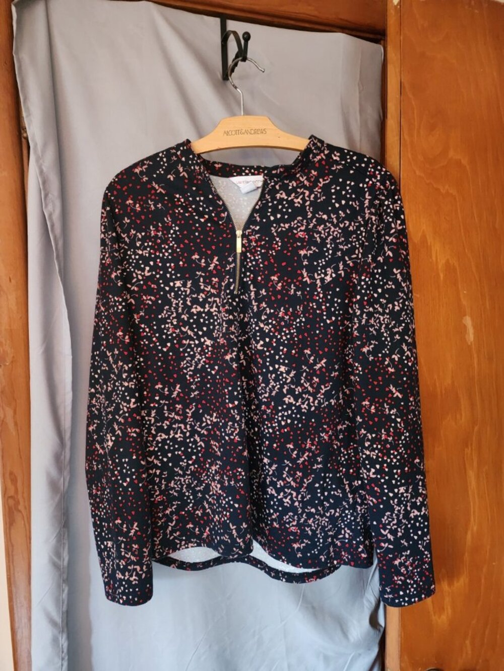 Liz Claiborne Floral Quarter Zip Long Sleeve Top Large